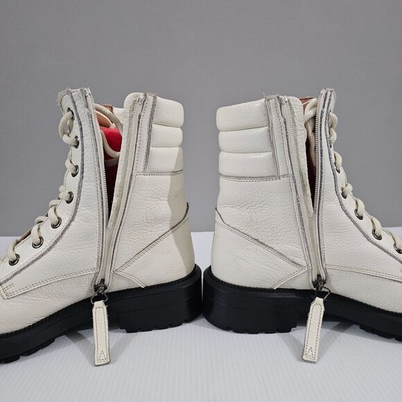 Aquatalia Laila Combat Boot Women 6 Ivory Leather Water Resistant Ankle Lug Sole - Picture 4 of 15